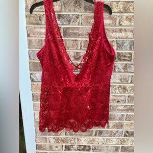 Red Lace Floral Sleeveless Lingerie Slip Top